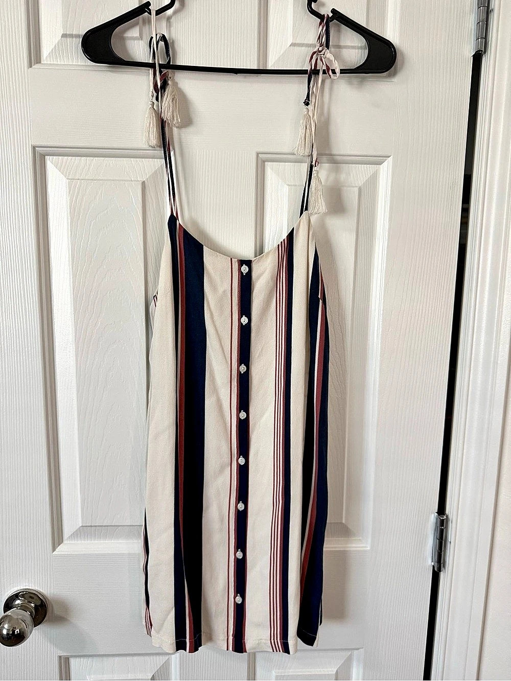 Women’s Boho Striped Tassel Strap Camisole in Blue & White